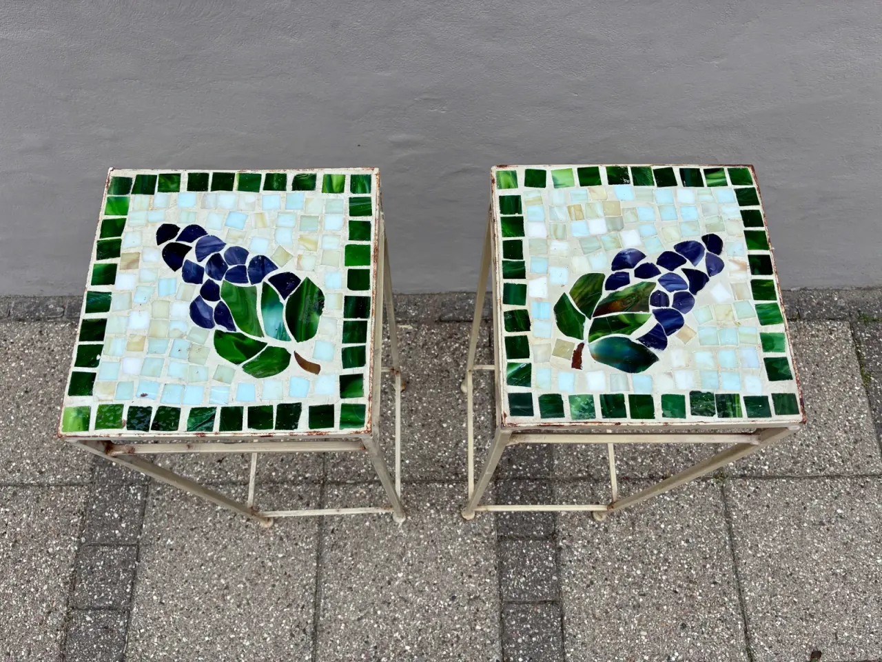 Billede 2 - 2 vintage planteopsats metalstel m/ mosaikbordplad