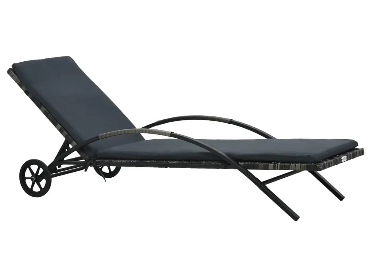 Billede 1 - Solseng i polyrattan med hynde og hjul - antracitgrå