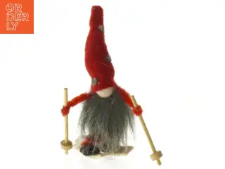 Håndlavet nissefigur på ski (str. 12 cm)
