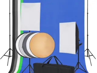 Fotostudieudstyr: 5 farvede kulisser og 2 softbokse