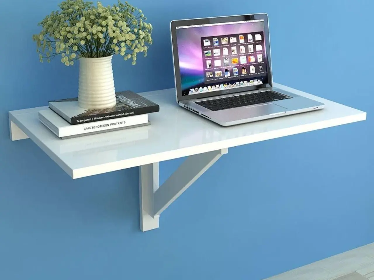 Billede 1 - Foldbart vægbord 100×60 cm - hvid klapbord til væg