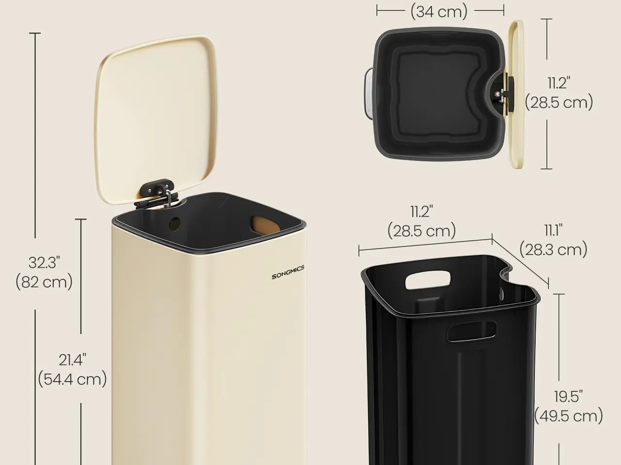 Billede 7 - Pedalspand i rustfrit stål 30 l - sandbeige