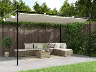 Pergola med sammenrulleligt tag 395 × 292 × 230 cm - cremefarvet