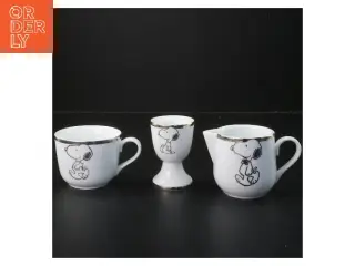 Snoopy kaffekrus, flødekande og æggebæger fra Snoopy (str. Ø 7 & 5,5 & 8,5 cm)