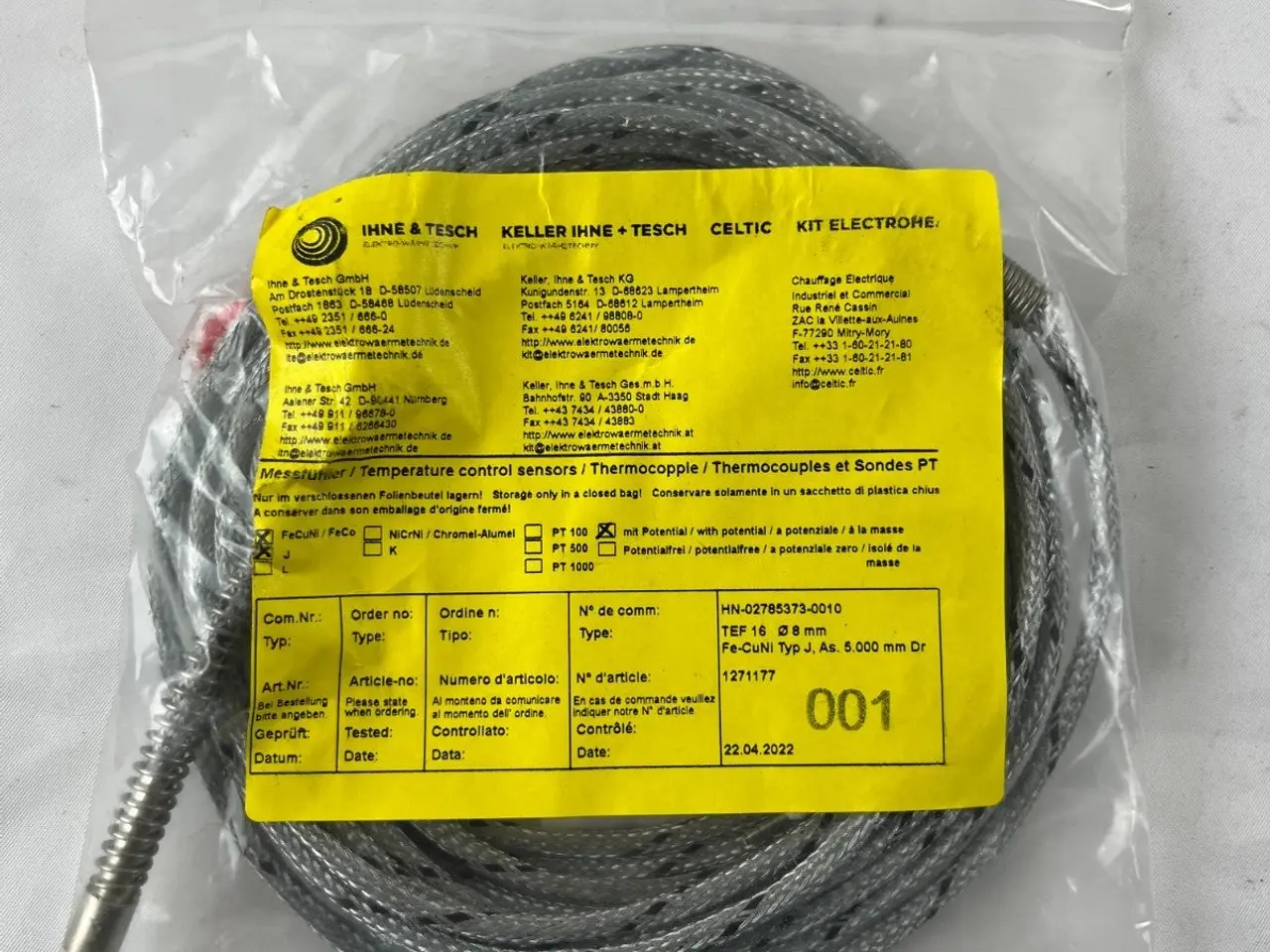 Billede 3 - Ihne & Tesch TEF 16 Thermocouple Sensor 8 mm Type
