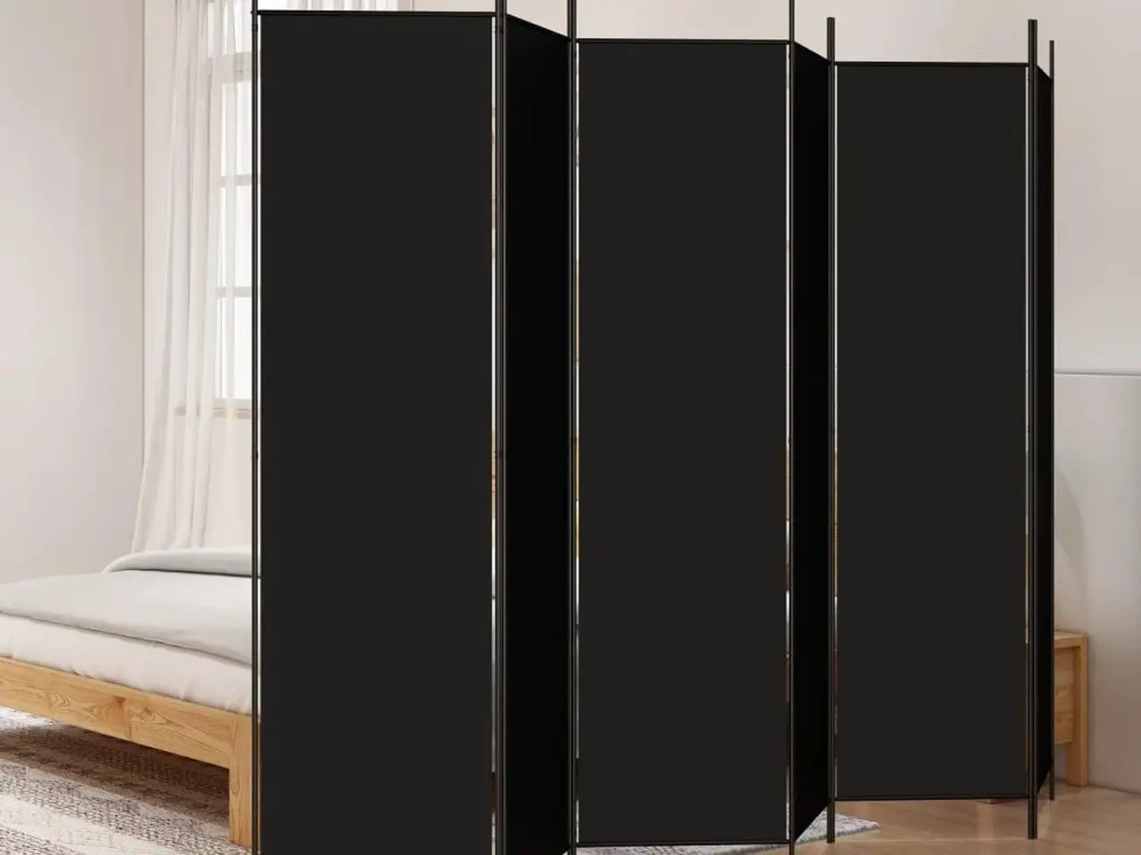 Billede 1 - 6-panels rumdeler i stof - 300 × 200 cm, sort