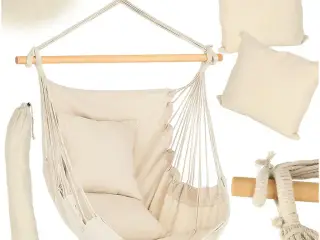 Hængekøje-stol med fodstøtte - boho loungestol 130 cm, beige