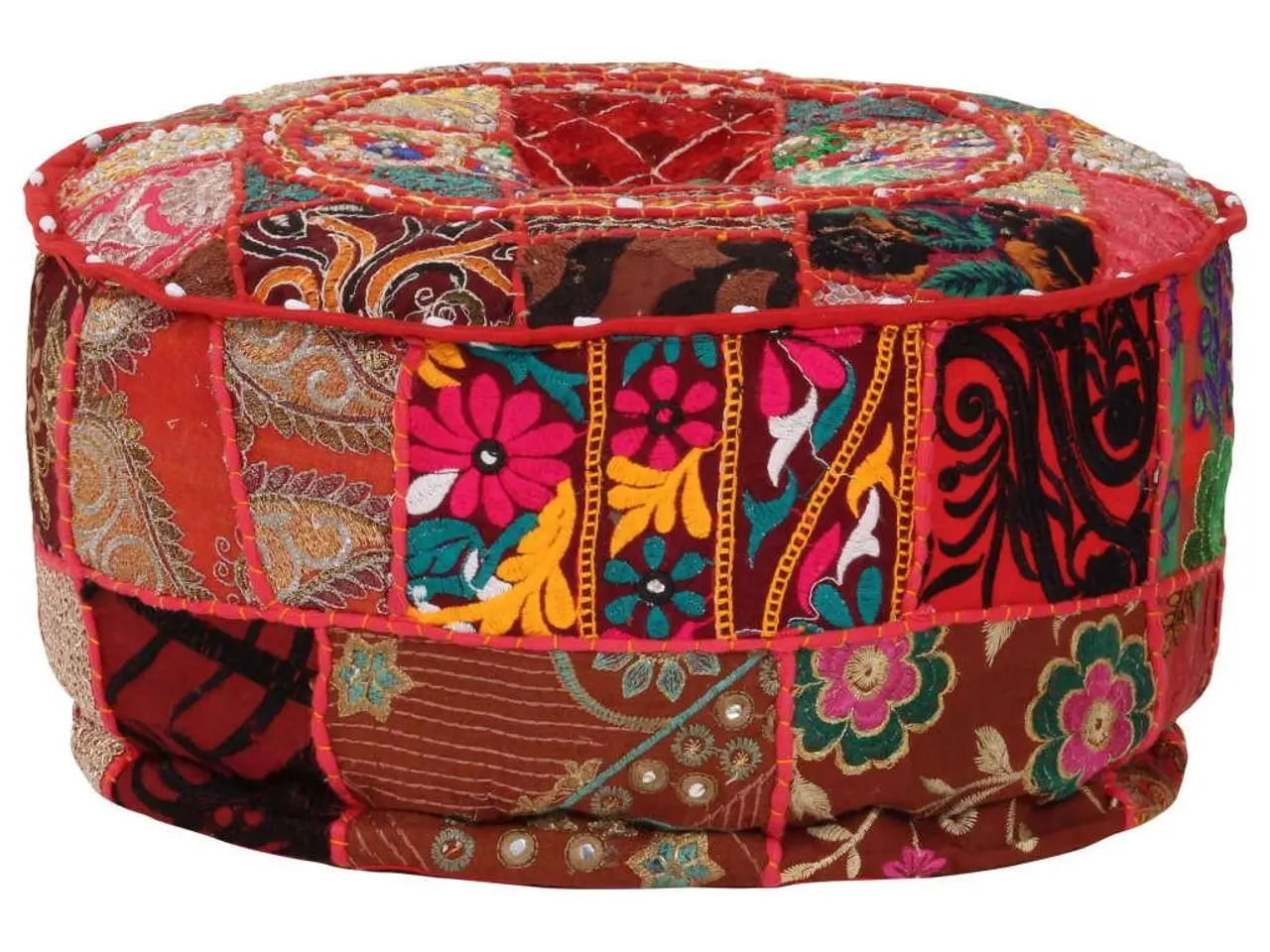 Billede 6 - Puf i patchwork - rund, håndlavet bomuld 40 × 20 cm, rød
