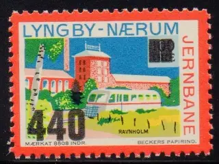 Lyngby - Nærum - Jernbane - Banemærke - 100 Øre overstemplet til 440 Øre - Ustemplet