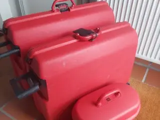 Samsonite rødt sæt - 2 kufferter og beauty box