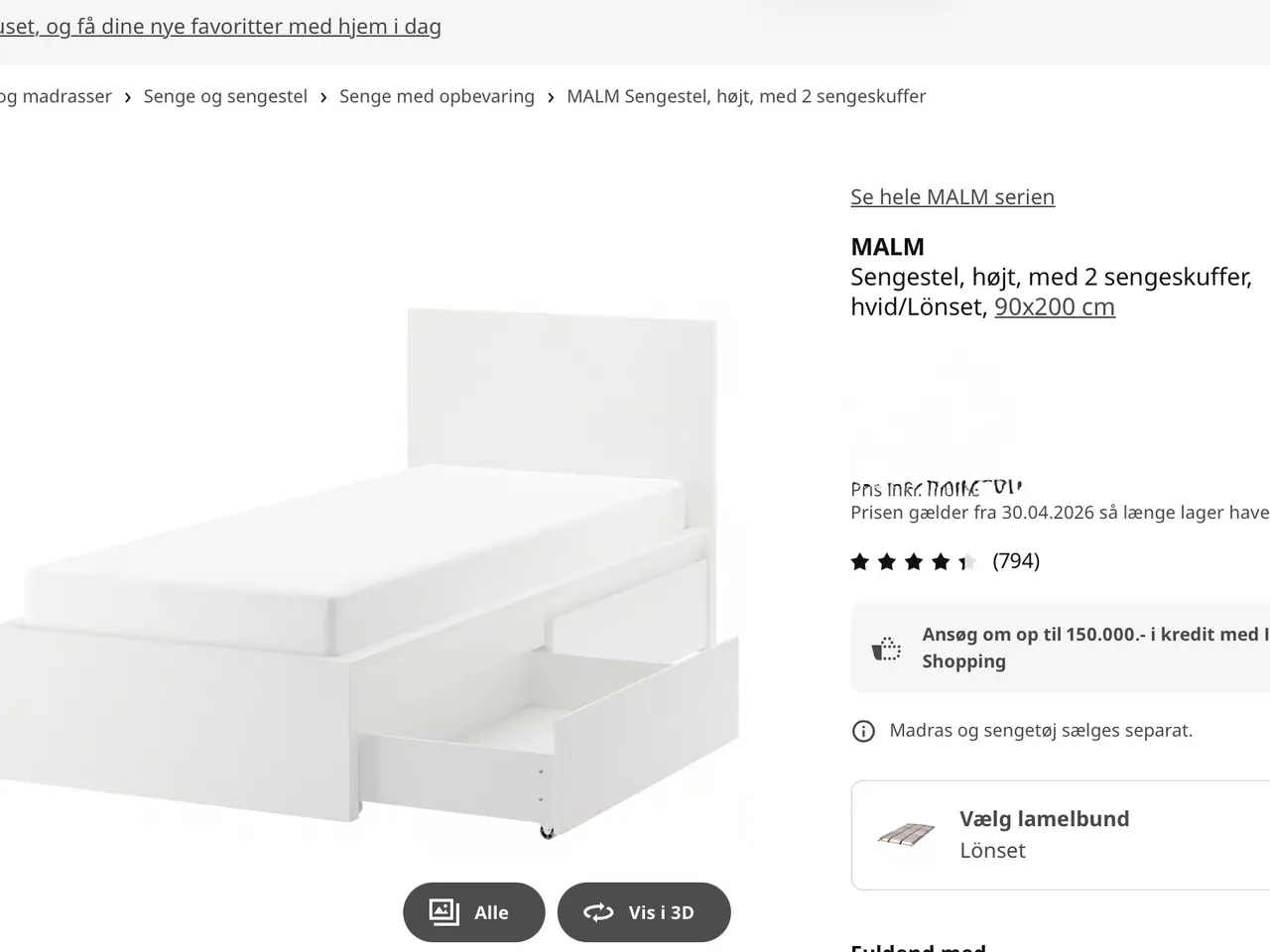Billede 1 - Ikea Malm seng -