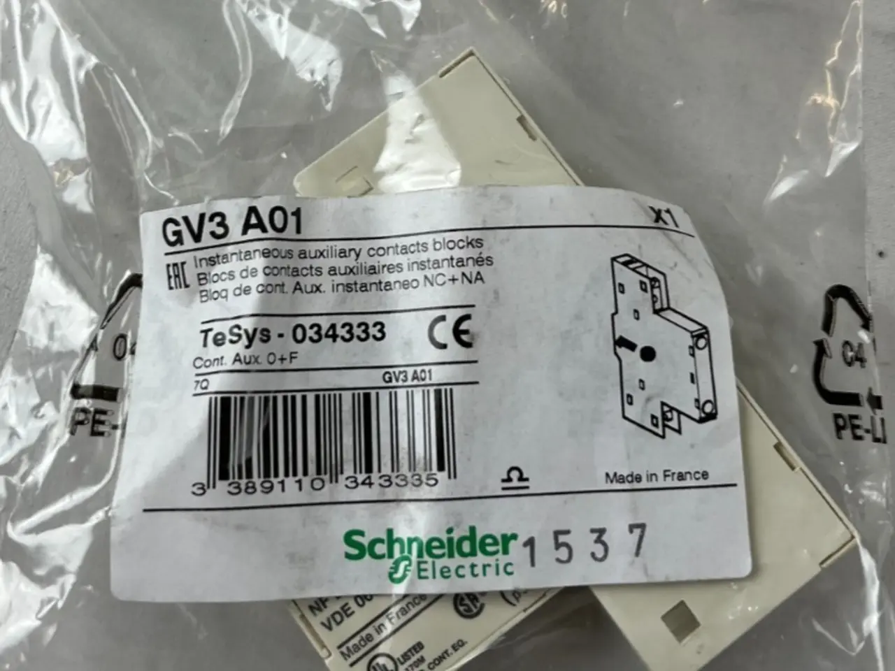 Billede 1 - Schneider GV3A01 Auxiliary Contact Block 1NO+1NC