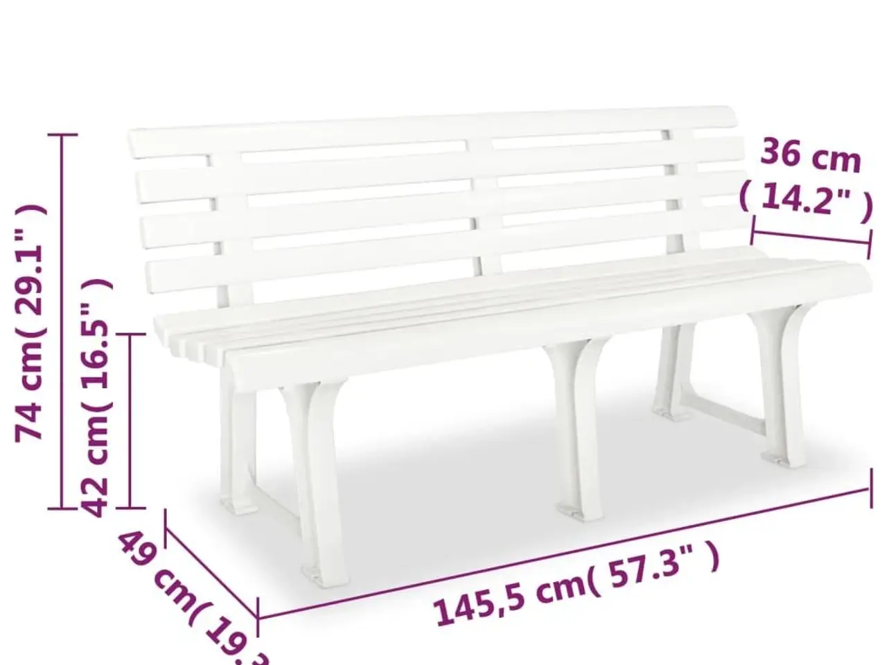 Billede 6 - Havebænk i plastik - 145,5 cm, hvid