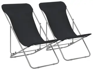 Foldbare strandstole - 2 stk. i stål og 600D oxfordstof, sort