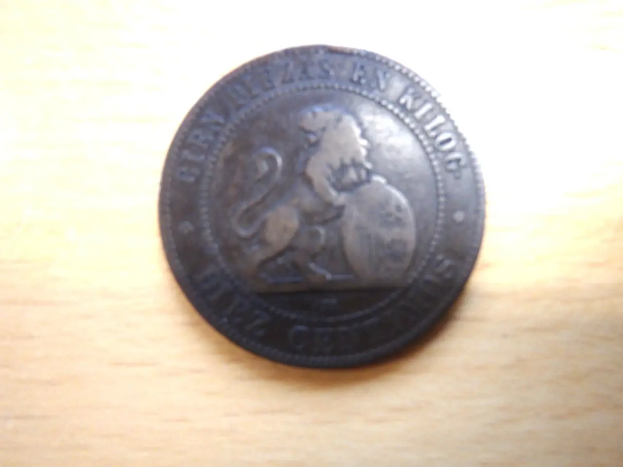 Billede 3 - 1870 Spansk Kobbermønt 10 centimos (pesetas) 