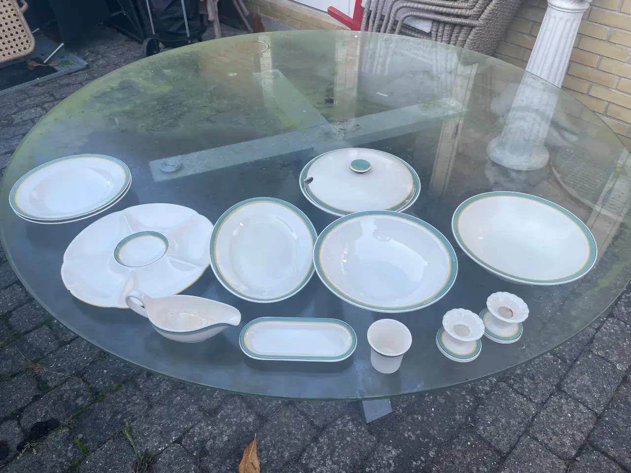 Billede 1 - Aluminia Valdemar ovalt fad lysestage vase lågfad