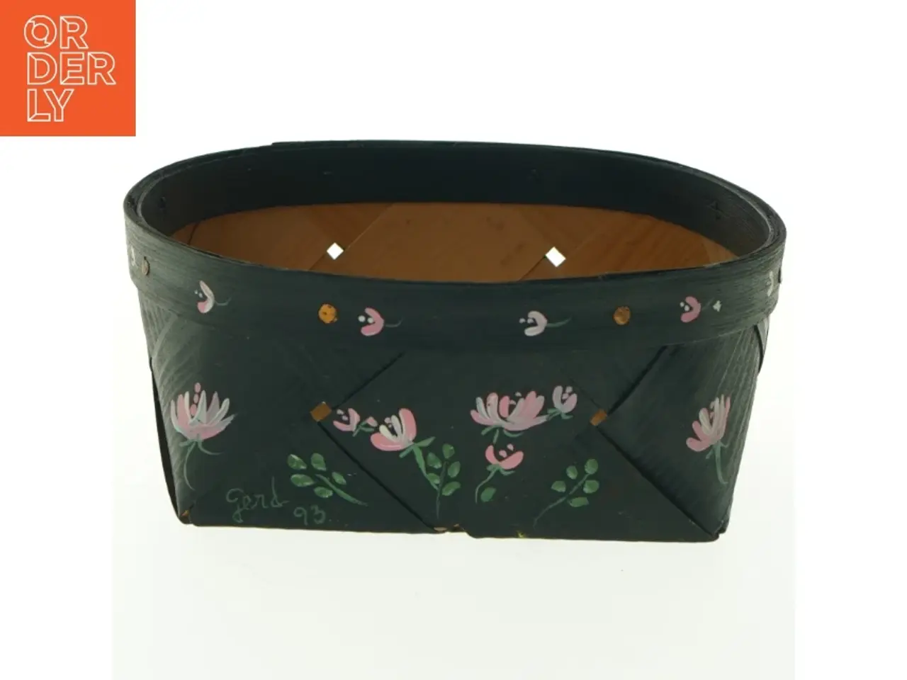 Billede 1 - Flettet kurv med dekorative malede blomster (str. Ø 19 cm)