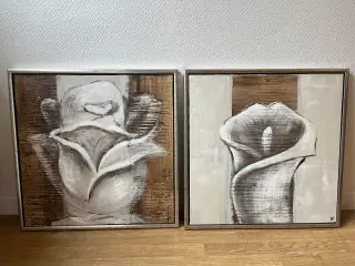 2 fine malerier mål 64+64 cm.