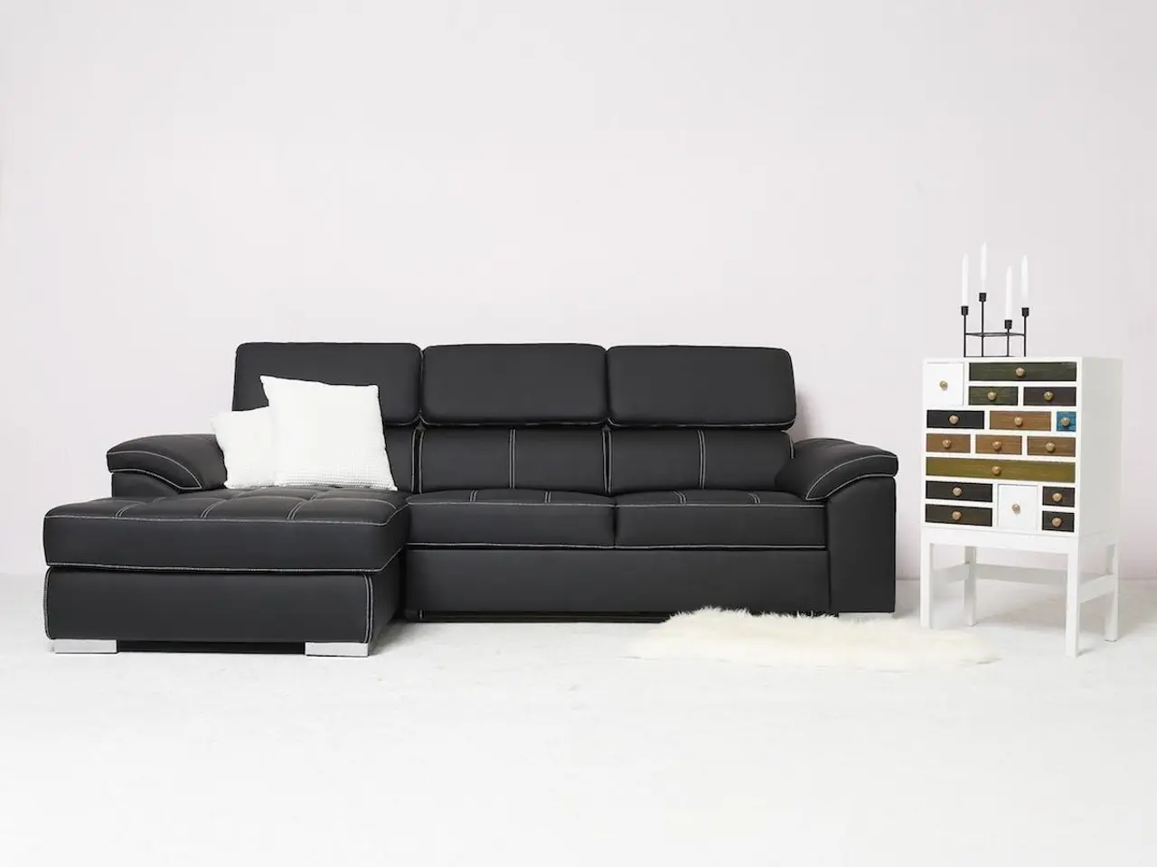 Billede 11 - Stitch sovesofa med venstrevendt chaiselong og sengeudtræk - sort PU