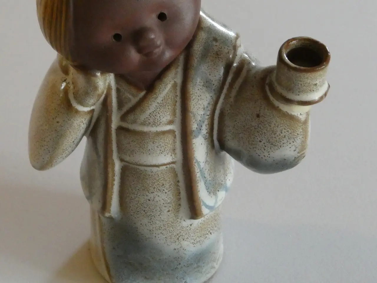 Billede 1 - Japanerinde kertestage, lerfigur, 16 cm