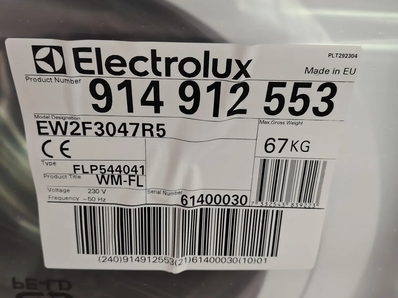 Billede 2 - Vaskemaskine, ubrugt ELECTROLUX EW2F3047R5