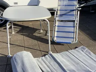 Camping bord, og liggestol pris fra