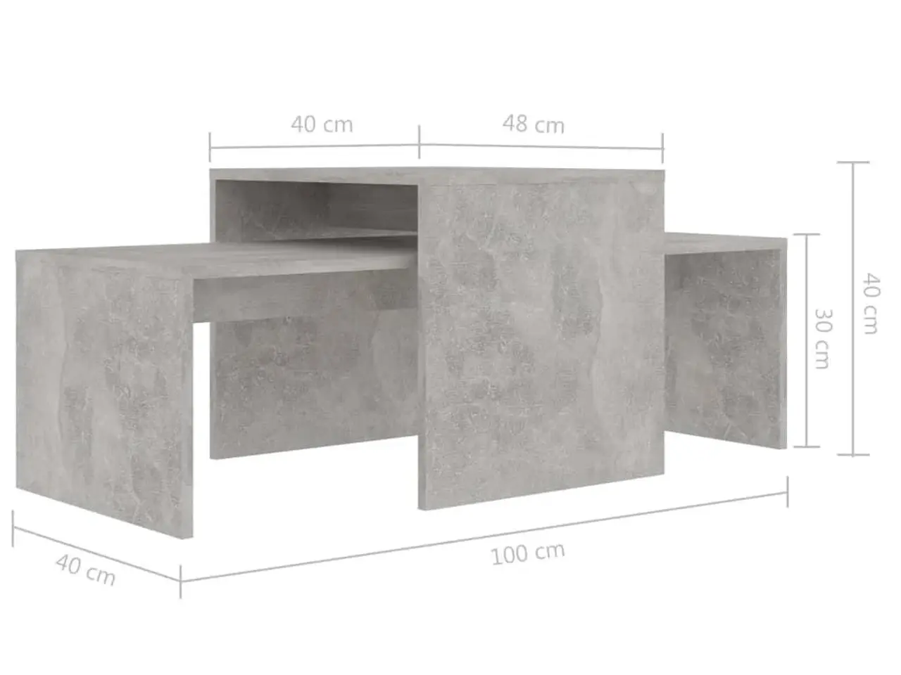 Billede 7 - Sofabordssæt i konstrueret træ - 100 × 48 × 40 cm, betongrå