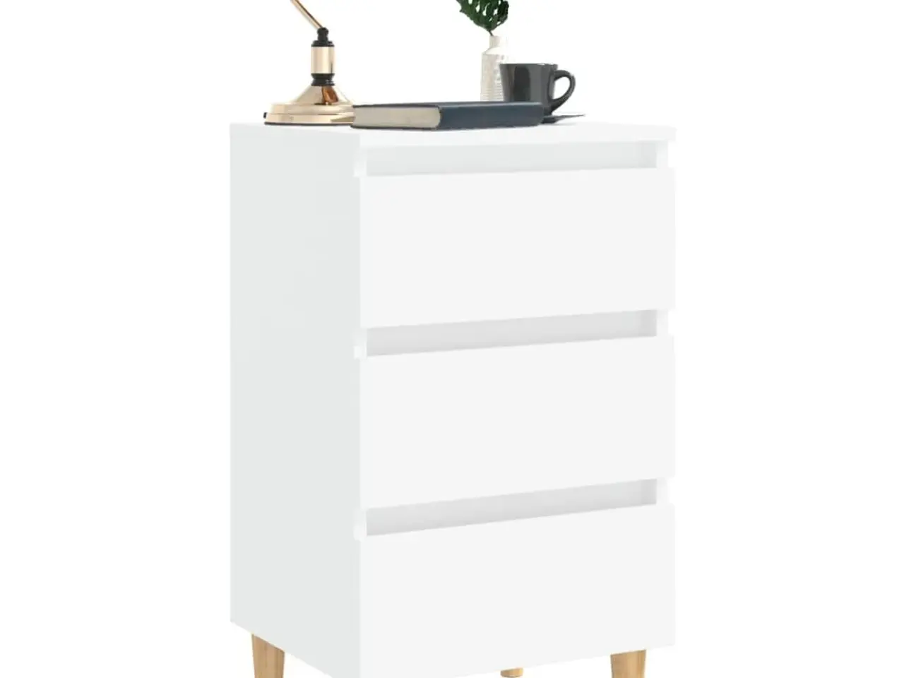 Billede 3 - Sengeskab med massive træben 40×35×69 cm - hvid, 3 skuffer