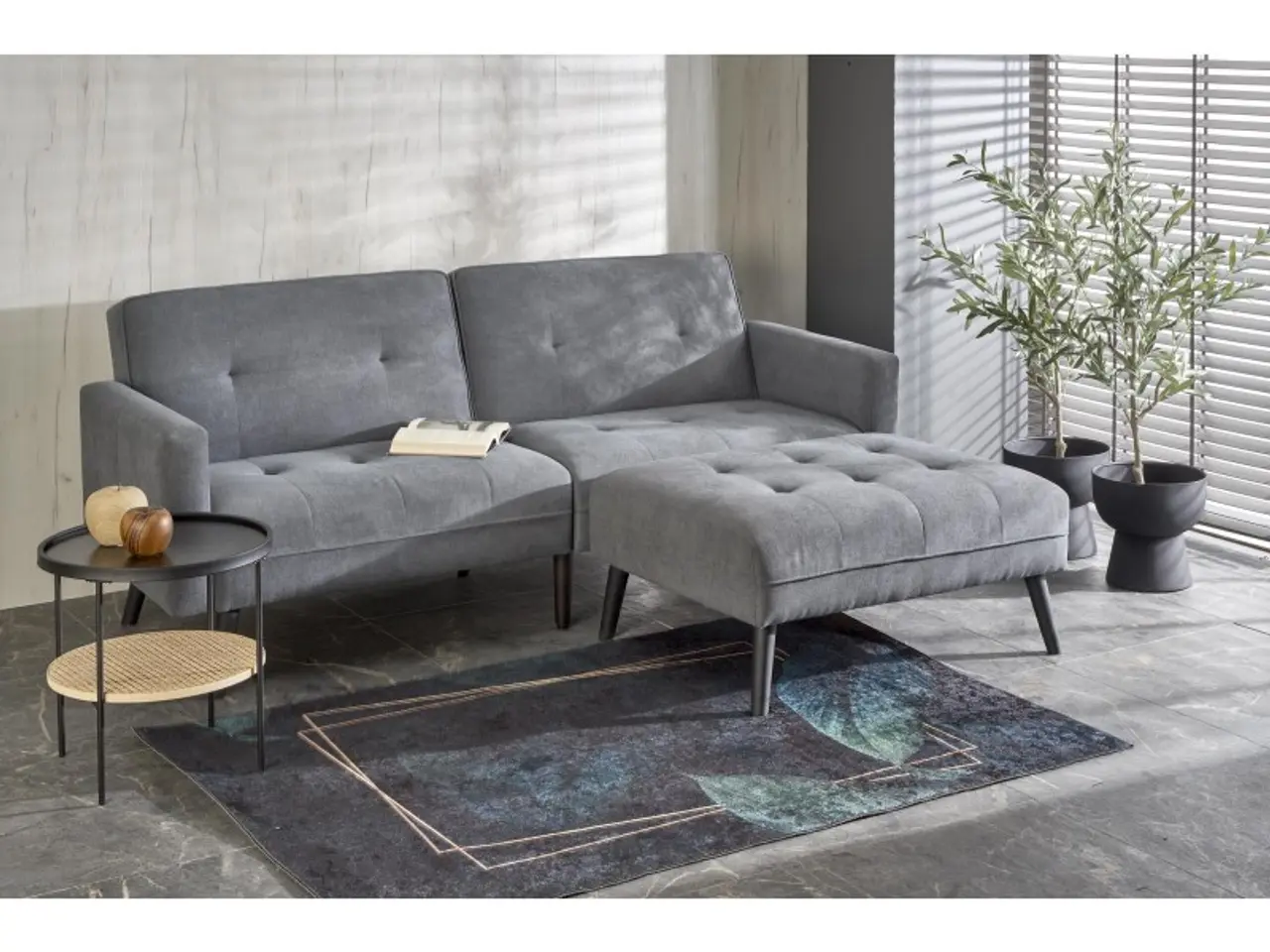 Billede 7 - CORNELIUS sammenklappelig sofa med ottoman, - Grå