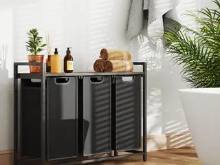 Vasketøjssorterer med 3 poser og hylde - vintage brun-sort