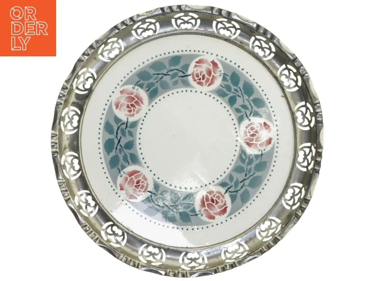 Billede 1 - Rundt fad med blomsterdesign (str. Ø 26,5 cm)