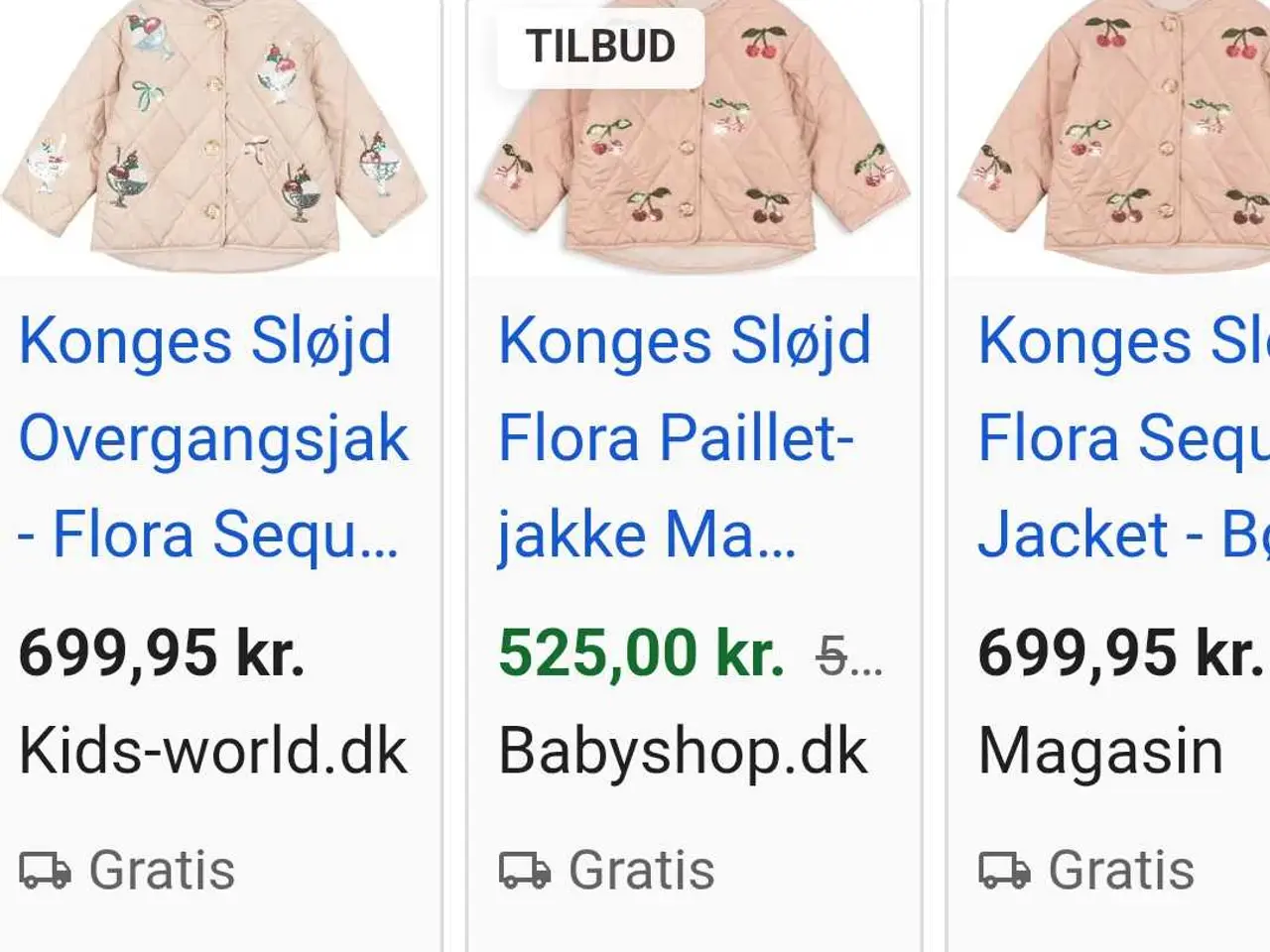 Billede 6 - Quiltet jakke med kirsebær str 3/4 år