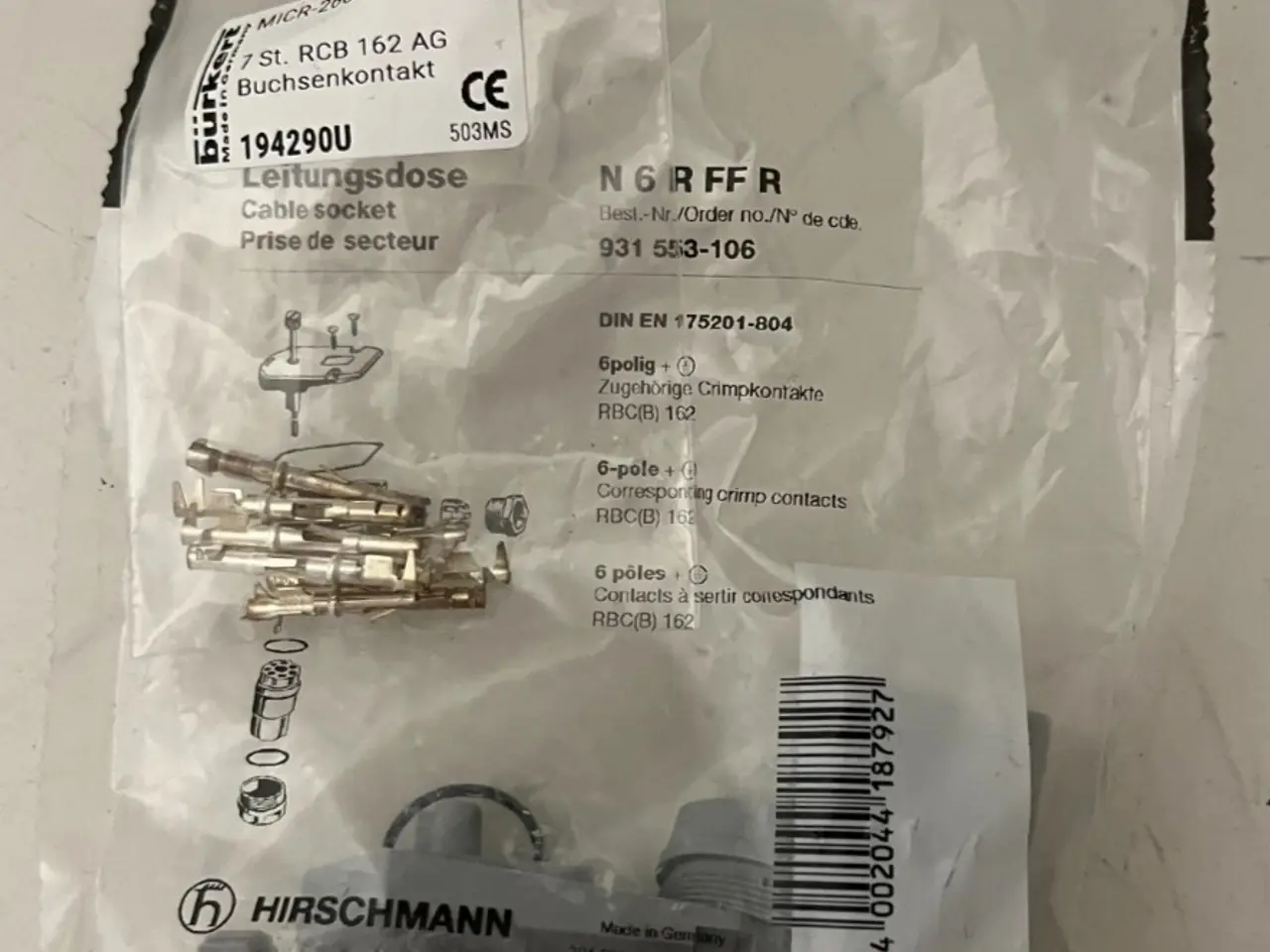 Billede 1 - Hirschmann N6RFFR kabel Socket 931553106 6-Pole