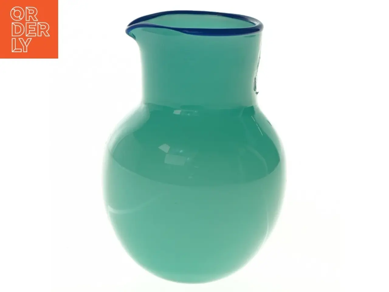 Billede 1 - Grøn glaskande med blå kant (str. H. 10,5 cm)