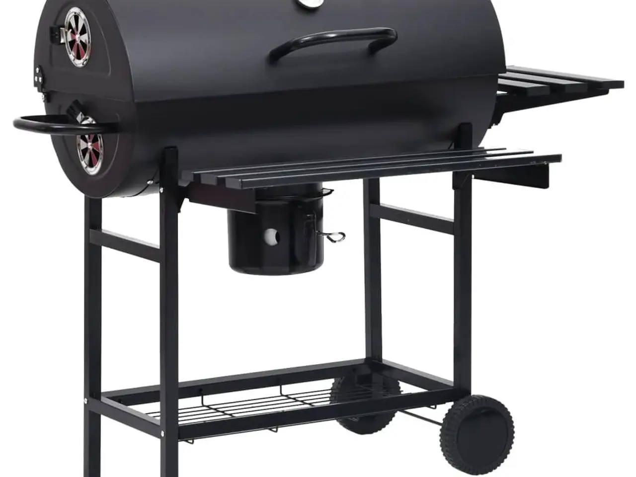 Billede 2 - Tøndegrill med hjul og hylder - stål, sort, 115×85×95 cm