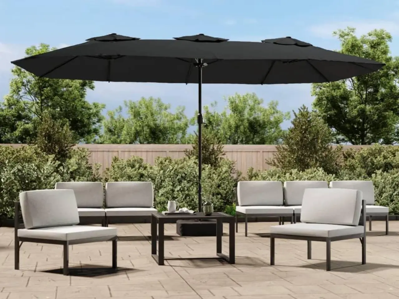 Billede 1 - Parasol m. dobbelt parasoldug 449x265 cm sort