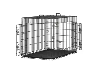 Hundebur XXL - FEANDREA, sammenklappeligt 122 cm, 2 døre, sort