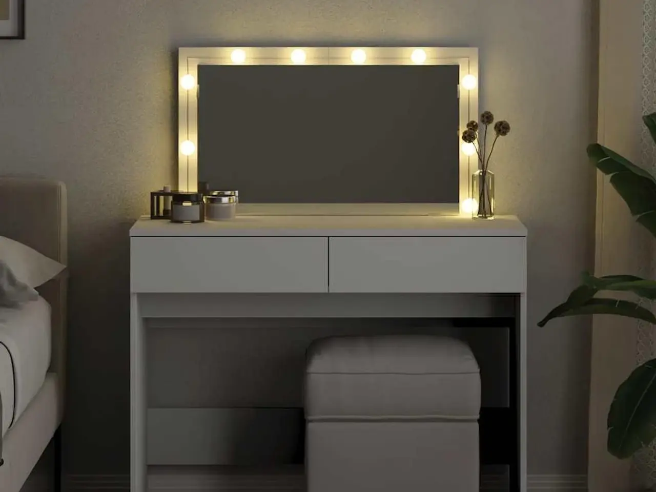 Billede 3 - Makeupbord med LED-lys 100x40x120 cm hvid