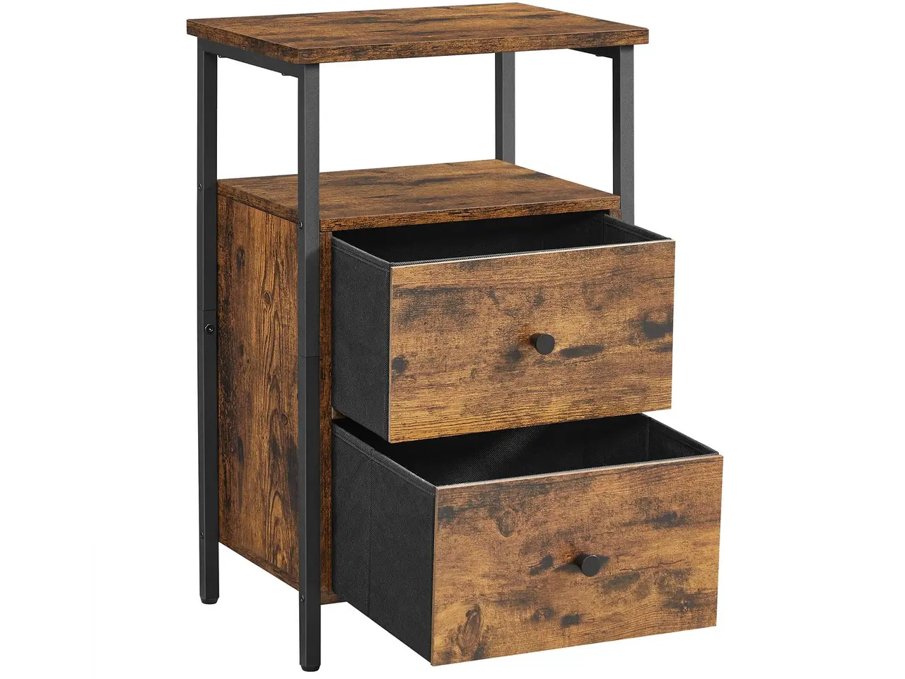 Billede 1 - Natbord med skuffer 38 × 28 × 60 cm, rustik brun/sort (LET521B01)