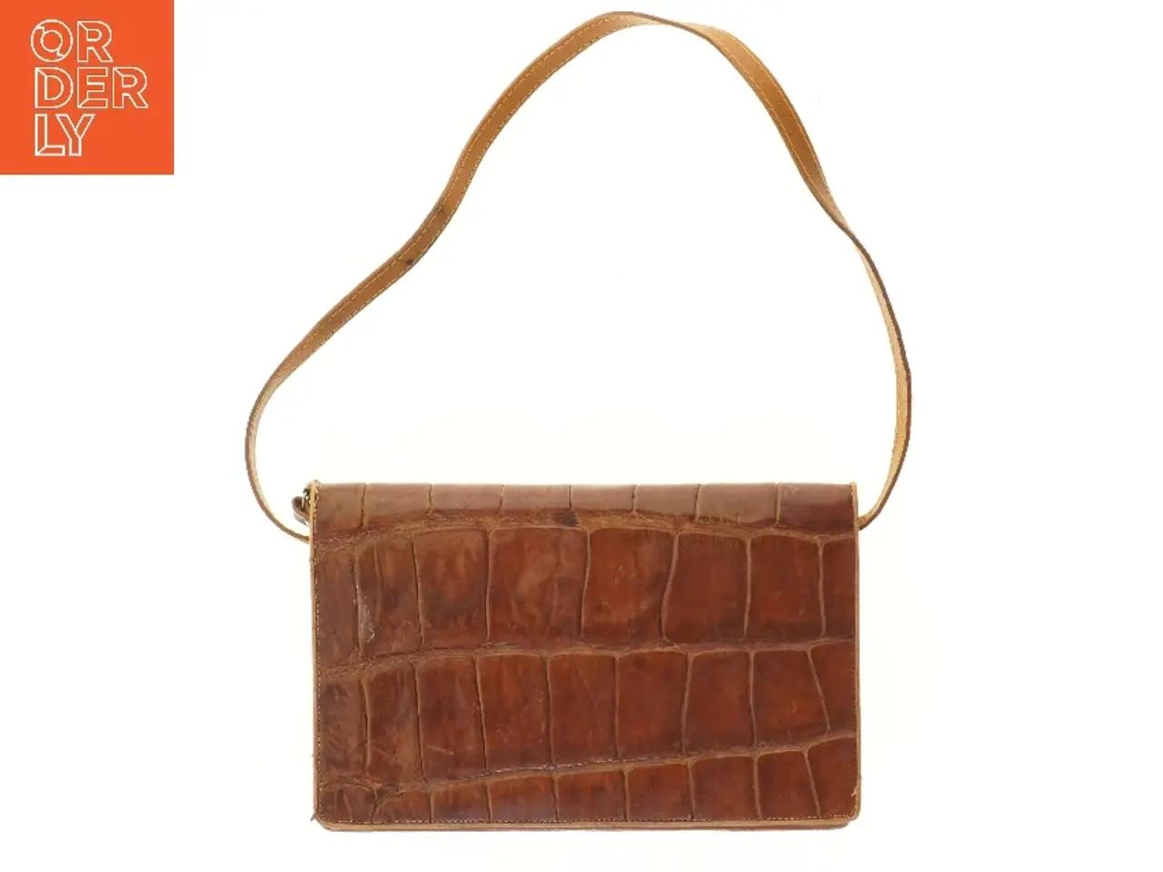 Billede 1 - Brun læder skuldertaske (str. 32x21 cm)