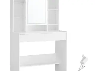 Toiletbord med LED spejl hvid, 2 skuffer, justerbare hylder