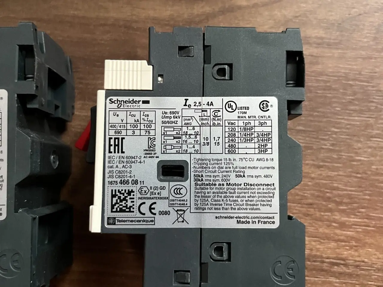 Billede 5 - Schneider GV2ME08 Motor automatsikring 2.5–4 A 3P