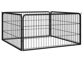 Hundegård 100 × 50 cm - 4 paneler i pulverlakeret stål, sort