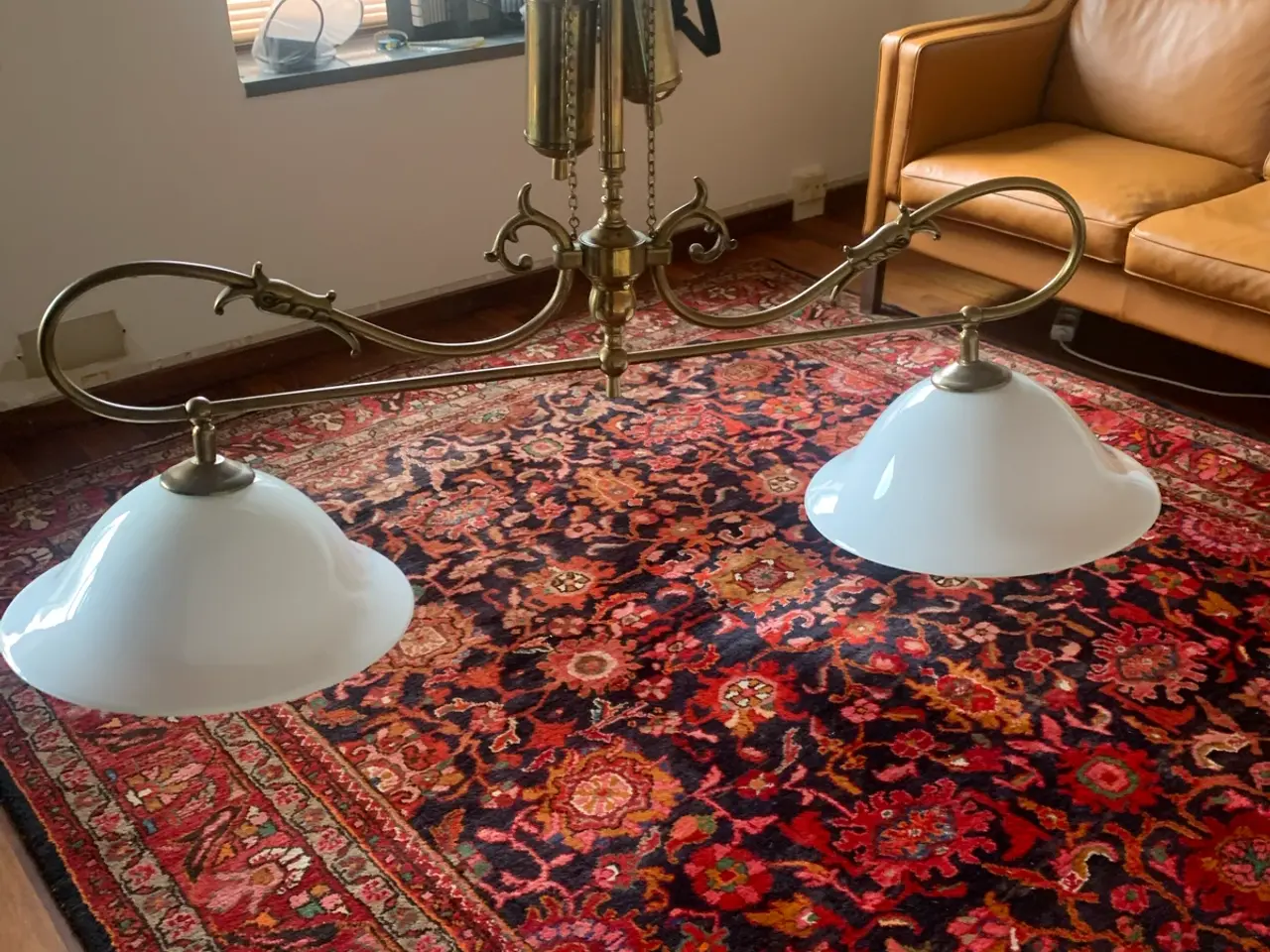 Billede 1 - Smuk messinglampe med mudblæste skærme