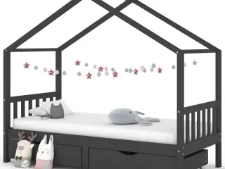 Sengestel til børn + skuffer 90x200 cm massiv fyrretræ mørkegrå