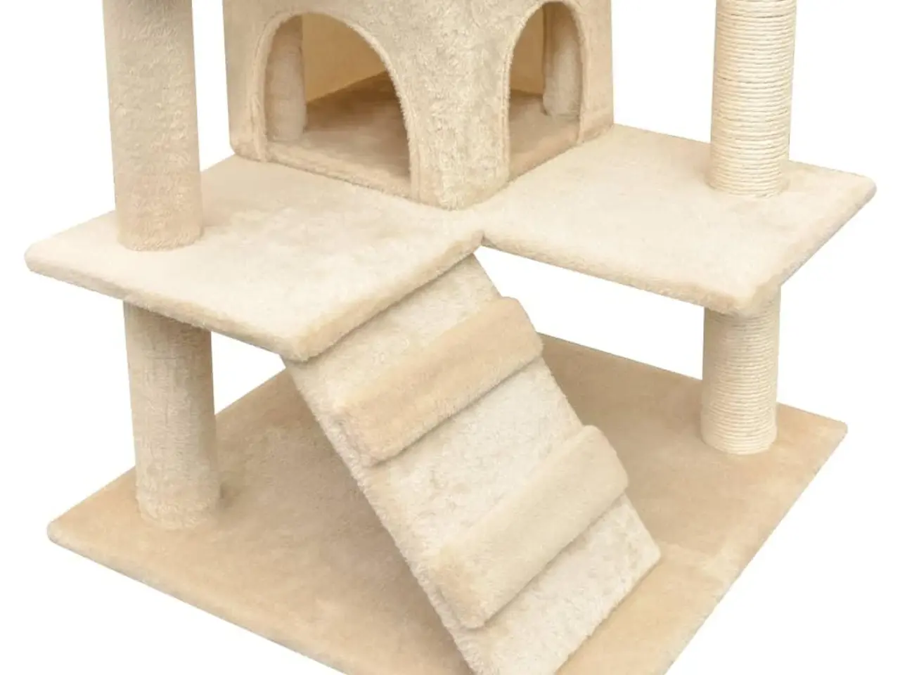 Billede 4 - Kradsetræ med sisal 125 cm - beige kattetræ med huse og platforme