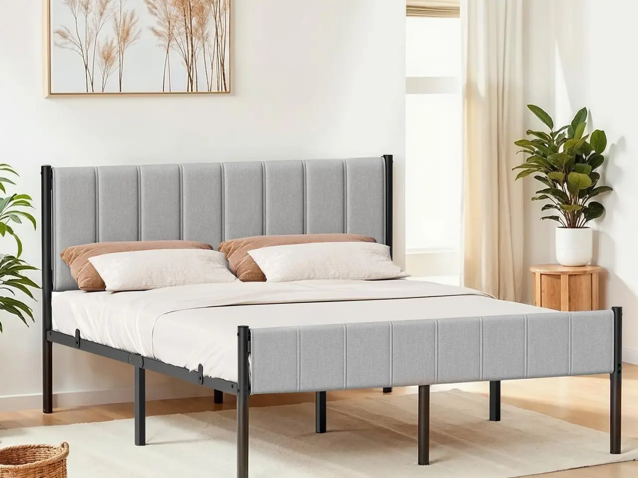 Billede 4 - Sengeramme 160 x 200 cm med polstret gavl - grå