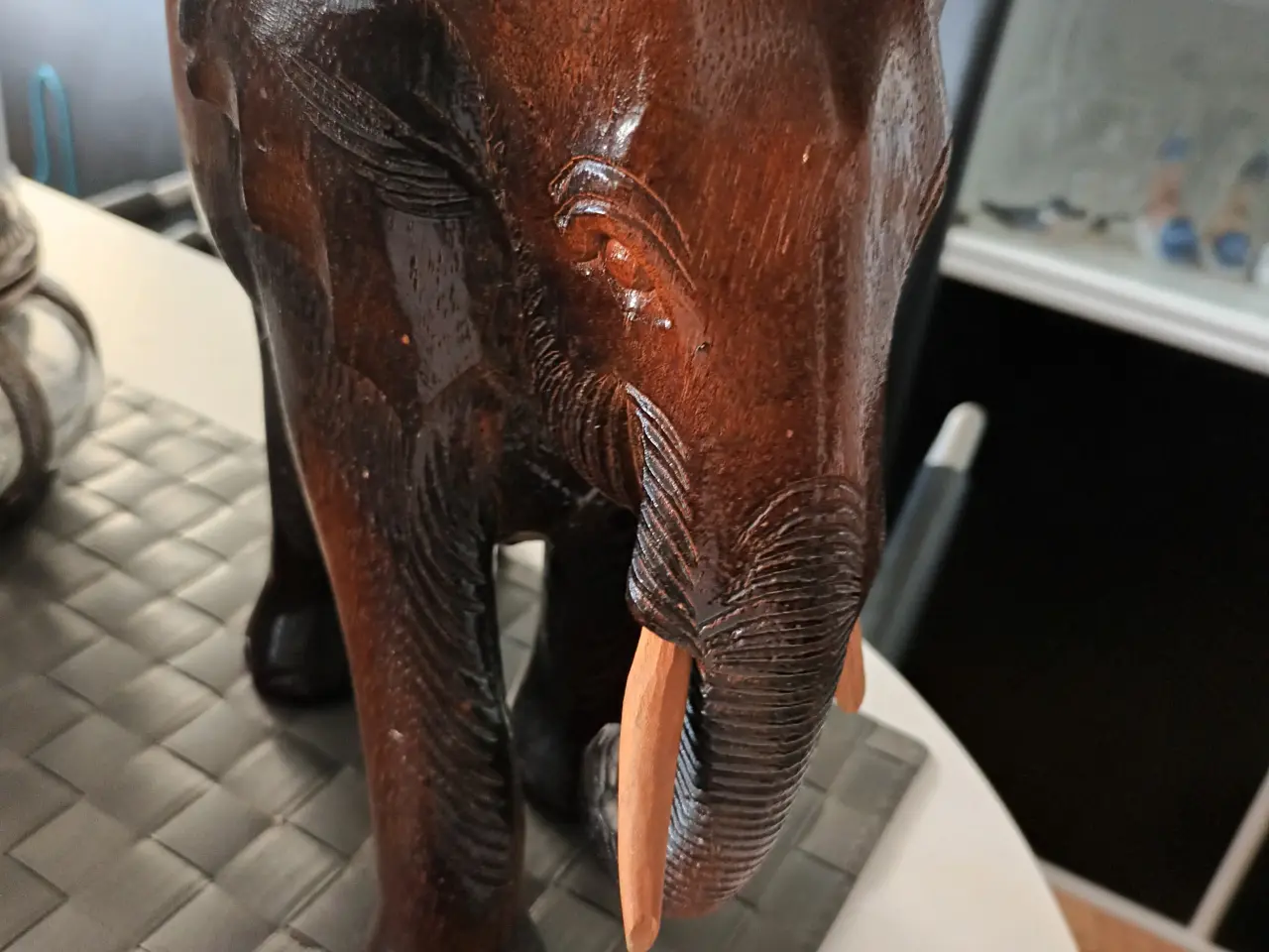 Billede 2 - STOR GAMMEL Antik Håndlavet Træ Elefant 25x25 cm