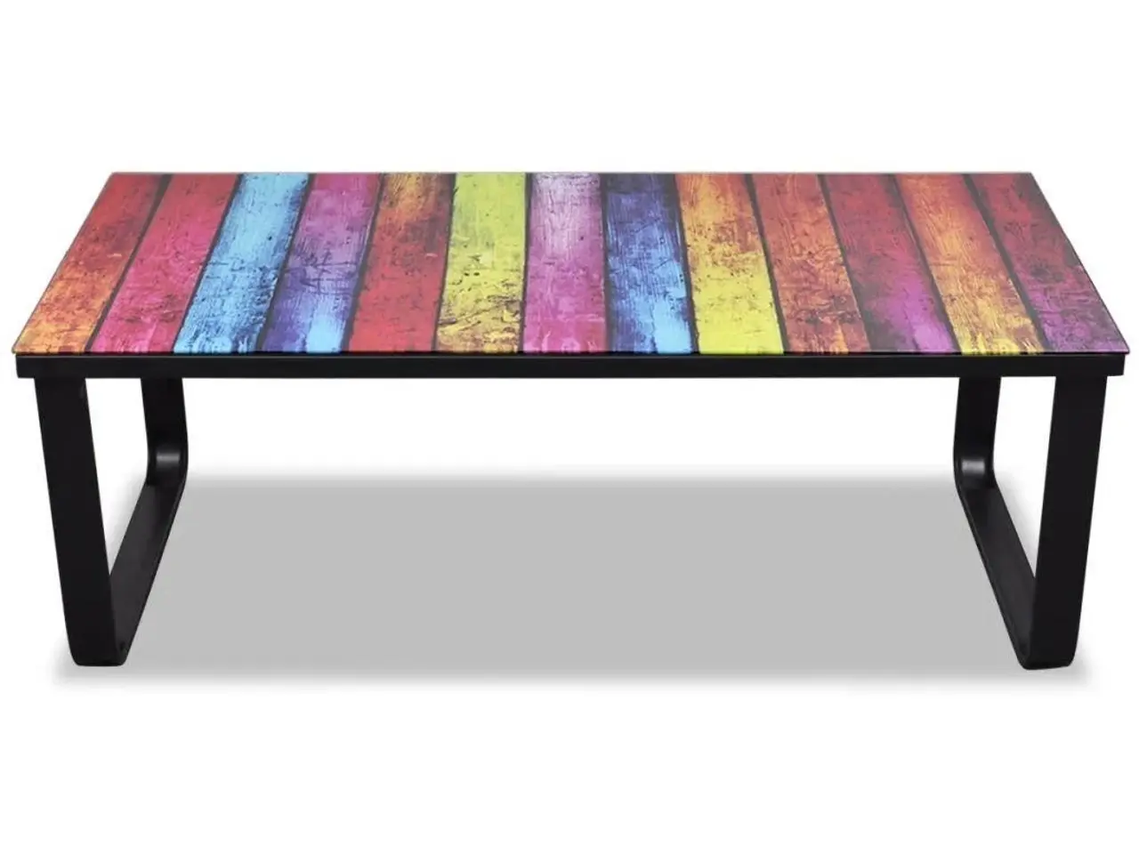 Billede 3 - Sofabord med regnbueprint - glasbordplade og sort stel, 90 × 45 cm