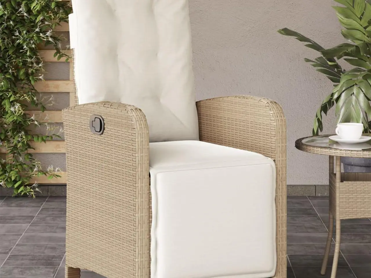 Billede 3 - Havestole 2 stk. med lænefunktion og fodstøtte polyrattan beige